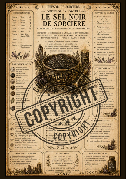 Téléchargement affiche "sel noir de sorcière" A4-A3, page de grimoire