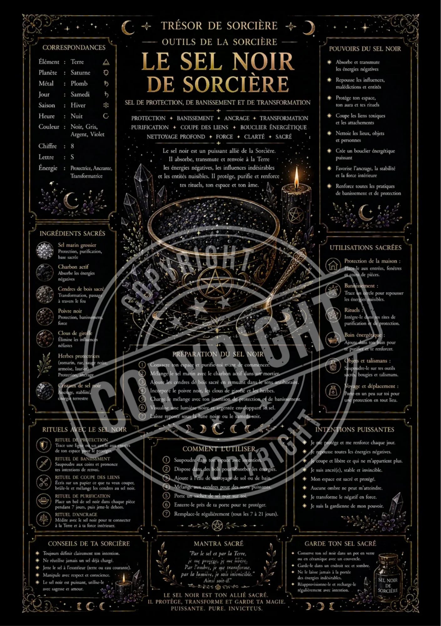 Téléchargement affiche "sel noir de sorcière" A4-A3, page de grimoire