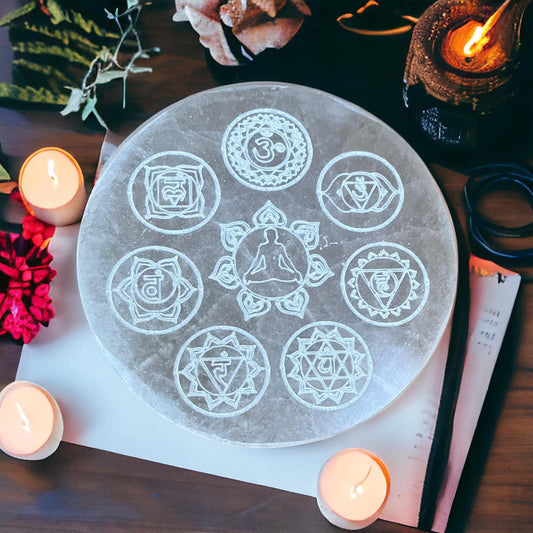 cercle de sélénite chakras, plaque de rechargement sélénite
