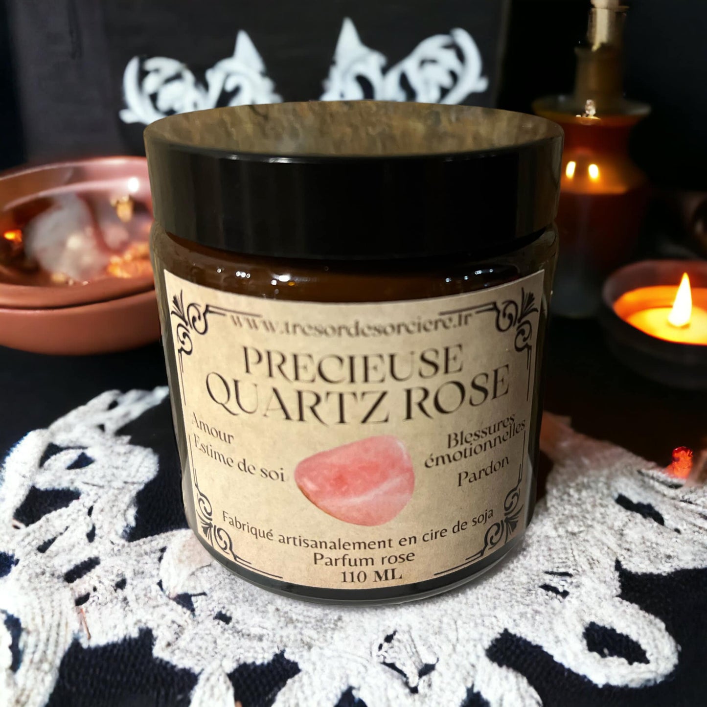 Bougie précieuse quartz rose