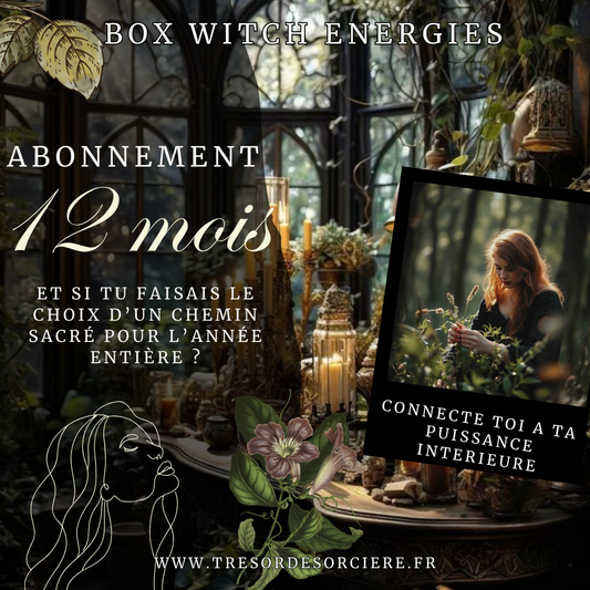 abonnement box sorcière, witch box, abonnement box spirituelle, abonnement box ésotérique, box sorcière, box magique, box bien être, abonnement cadeau, box ésotérique