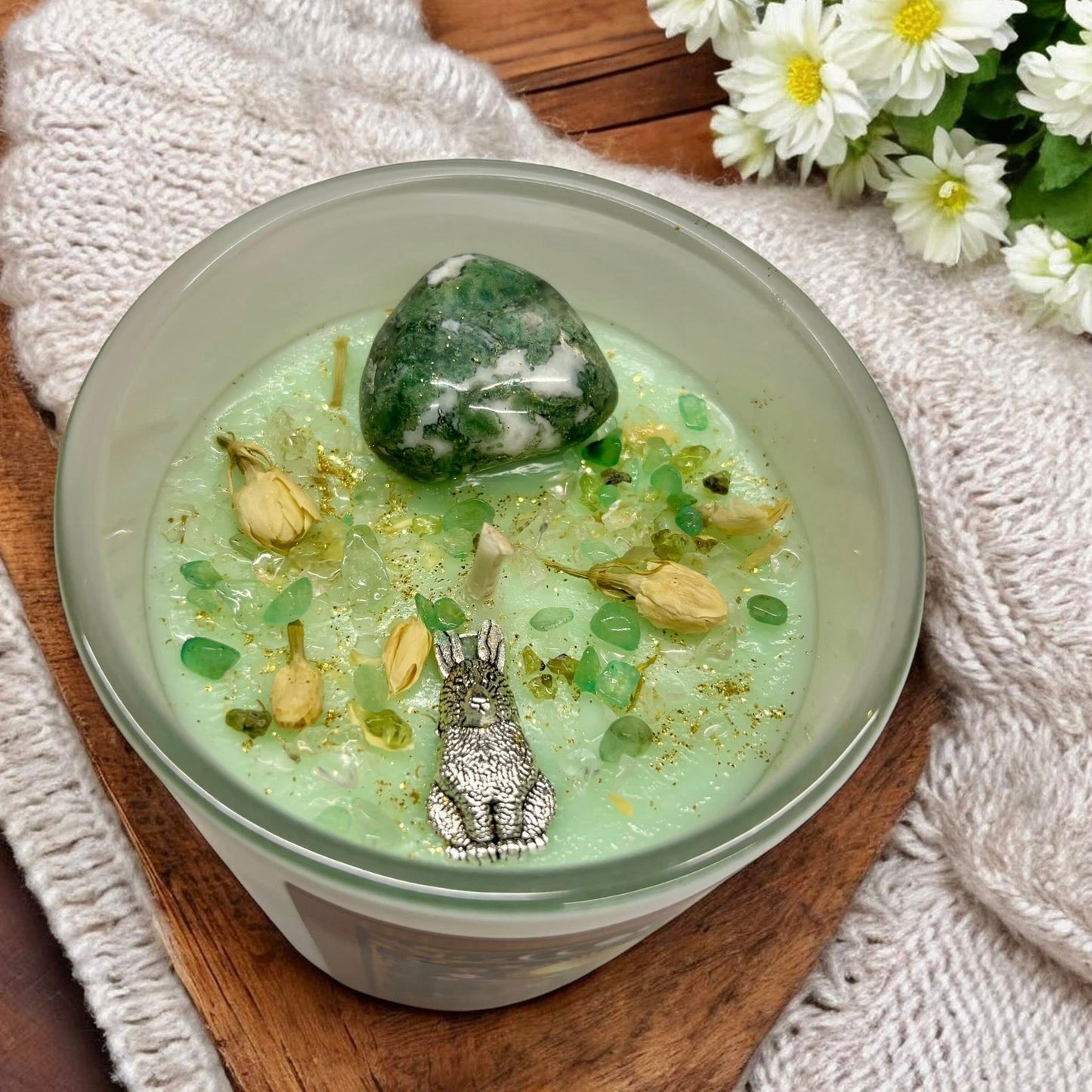 Bougie Ostara, bougie rituel Ostara, sabbat d'Ostara, bougie de printemps,