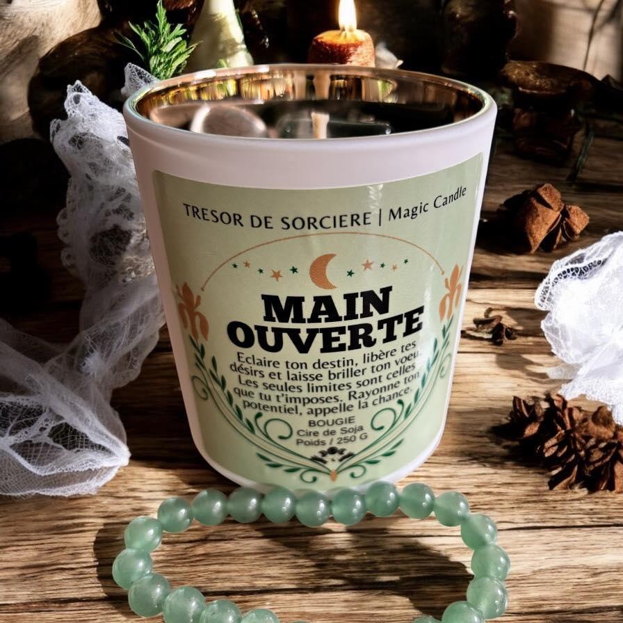 Bougie Main Ouverte, bracelet aventurine offert