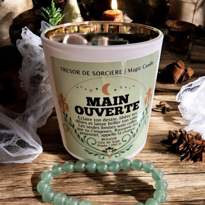 Bougie Main Ouverte, bracelet aventurine offert