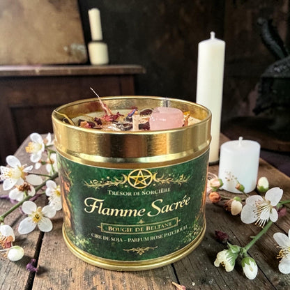 Bougie de Beltane, sabbat de beltane, bougie rituel beltane, bougie d'intention