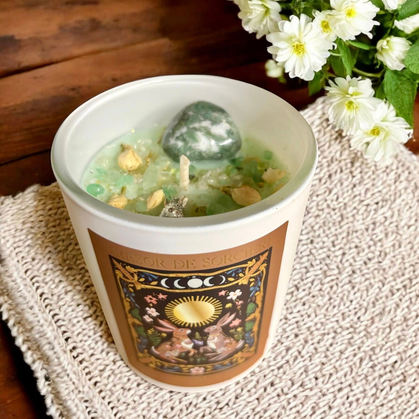 Bougie Ostara, bougie rituel Ostara, sabbat d'Ostara, bougie de printemps,