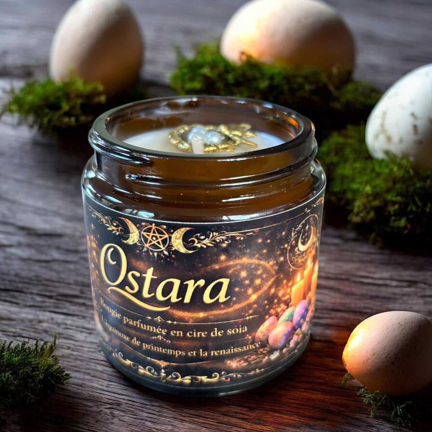 bougie Ostara, bougie sabbat Ostara, rituel ostara, bougie d'intention, bougie sorcière, roue de l'année sorcière