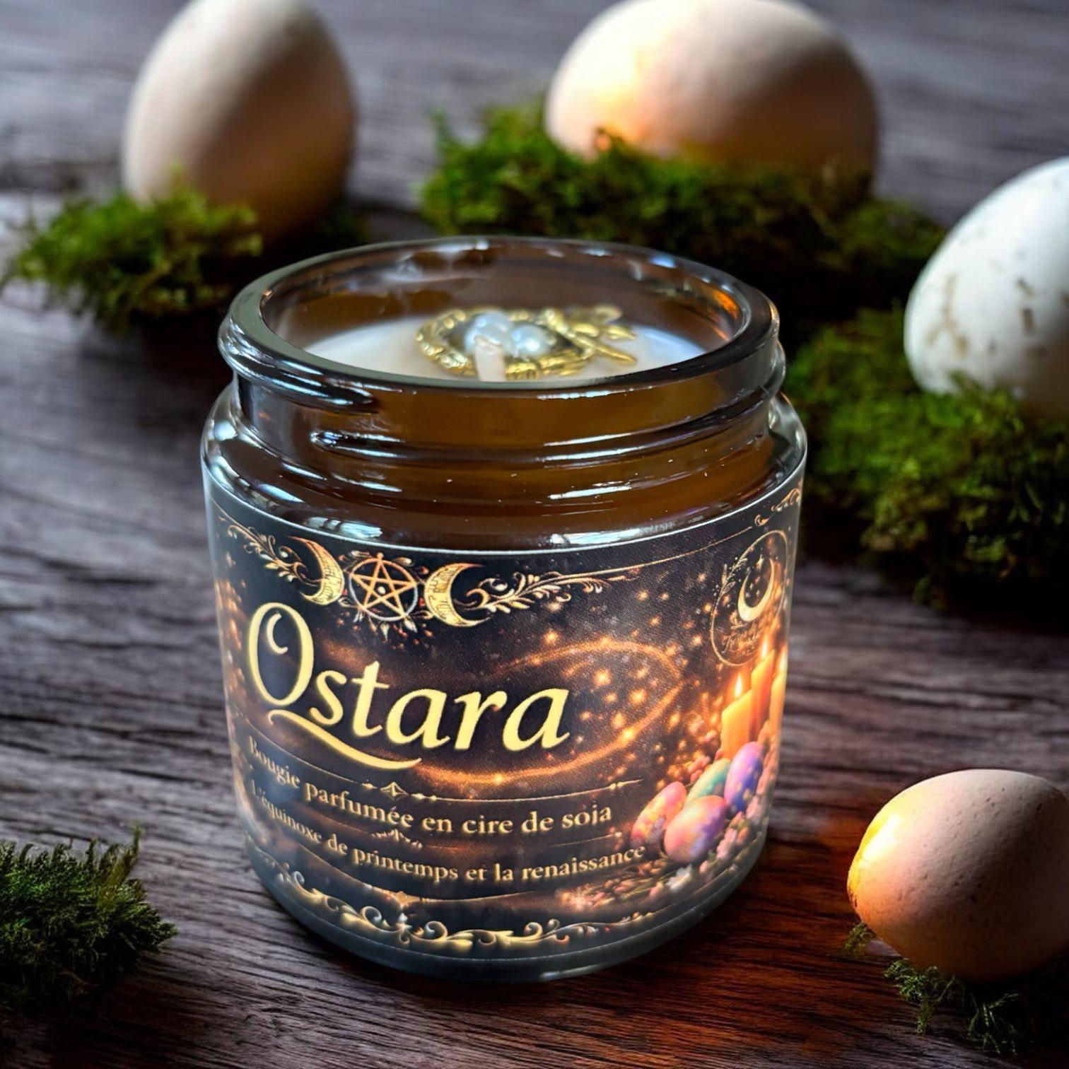 bougie Ostara, bougie sabbat Ostara, rituel ostara, bougie d'intention, bougie sorcière, roue de l'année sorcière
