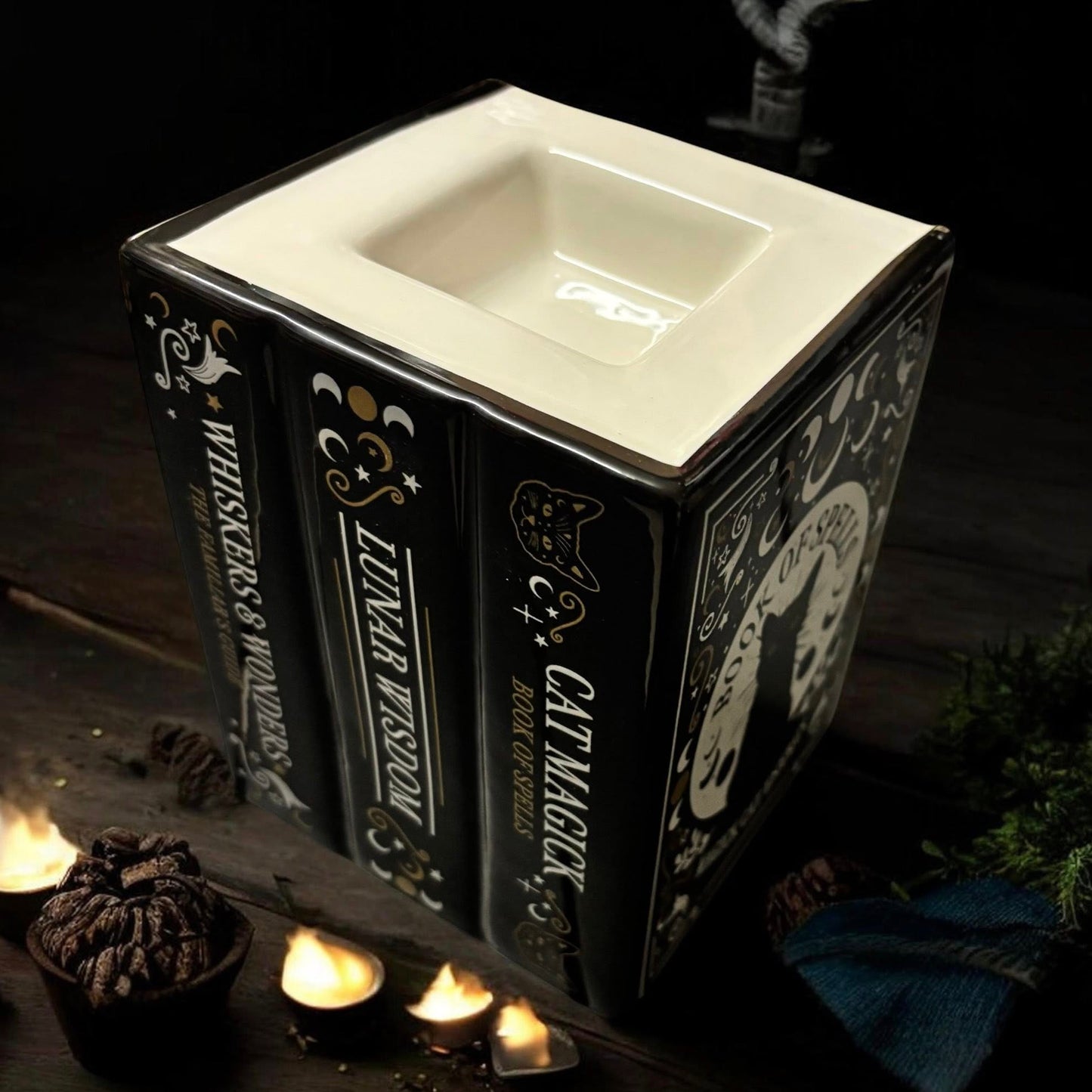 Brûleur à fondants grimoire, brûle parfum, black cat