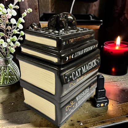Brûleur fondants parfumés, brûleur grimoire, brûleur chat noir, brûle parfum sorcière