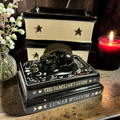 Brûleur fondants parfumés, brûleur grimoire, brûleur chat noir, brûle parfum sorcière