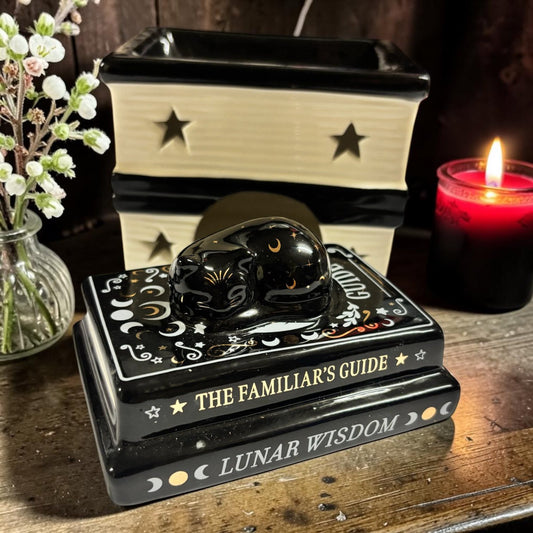 Brûleur fondants parfumés, brûleur grimoire, brûleur chat noir, brûle parfum sorcière