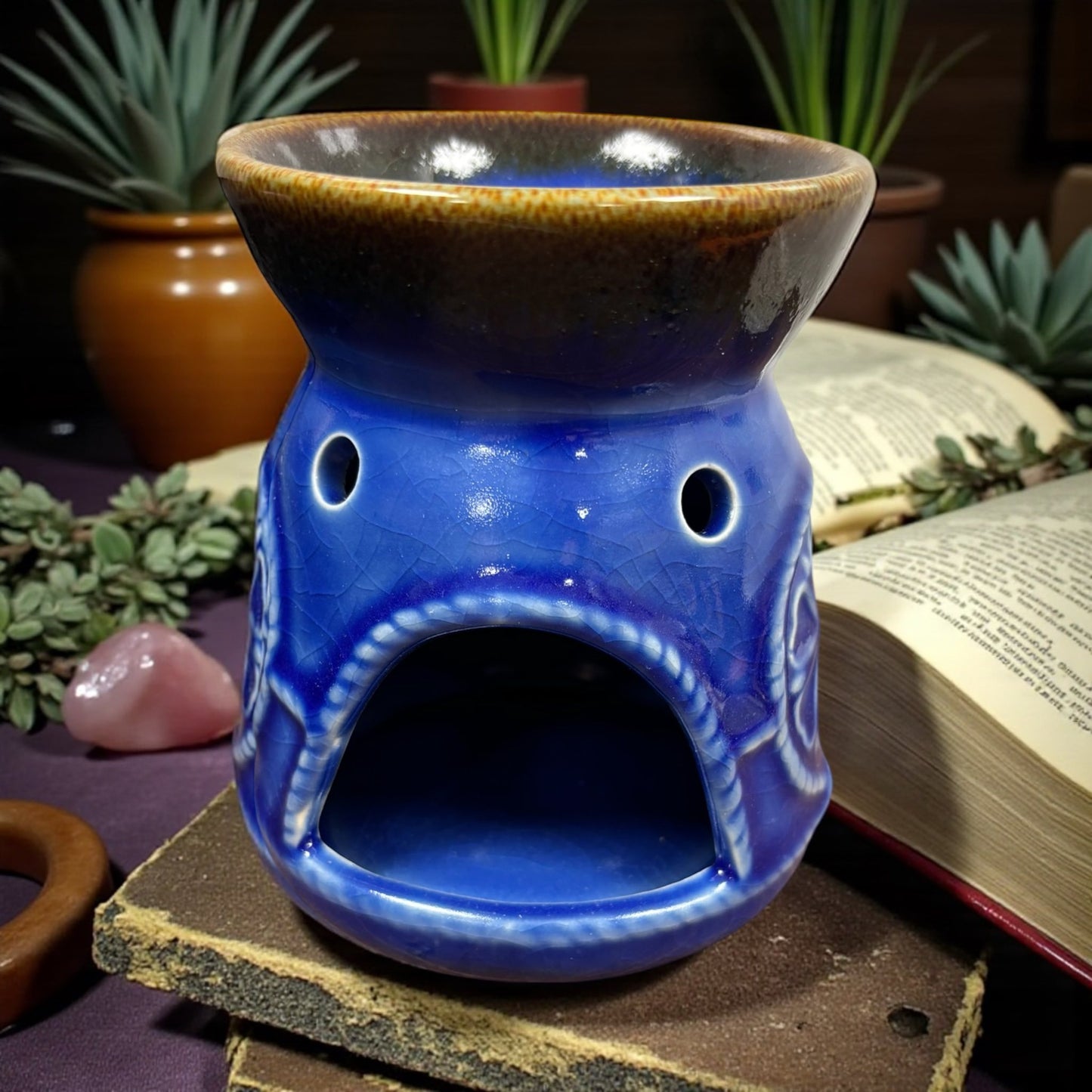 Brûleur à cire, brûle parfum bleu