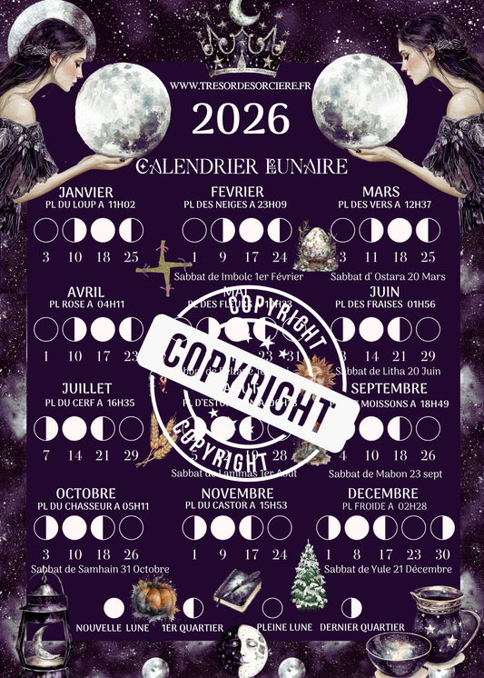 Téléchargement  affiche "calendrier lunaire 2026" A3