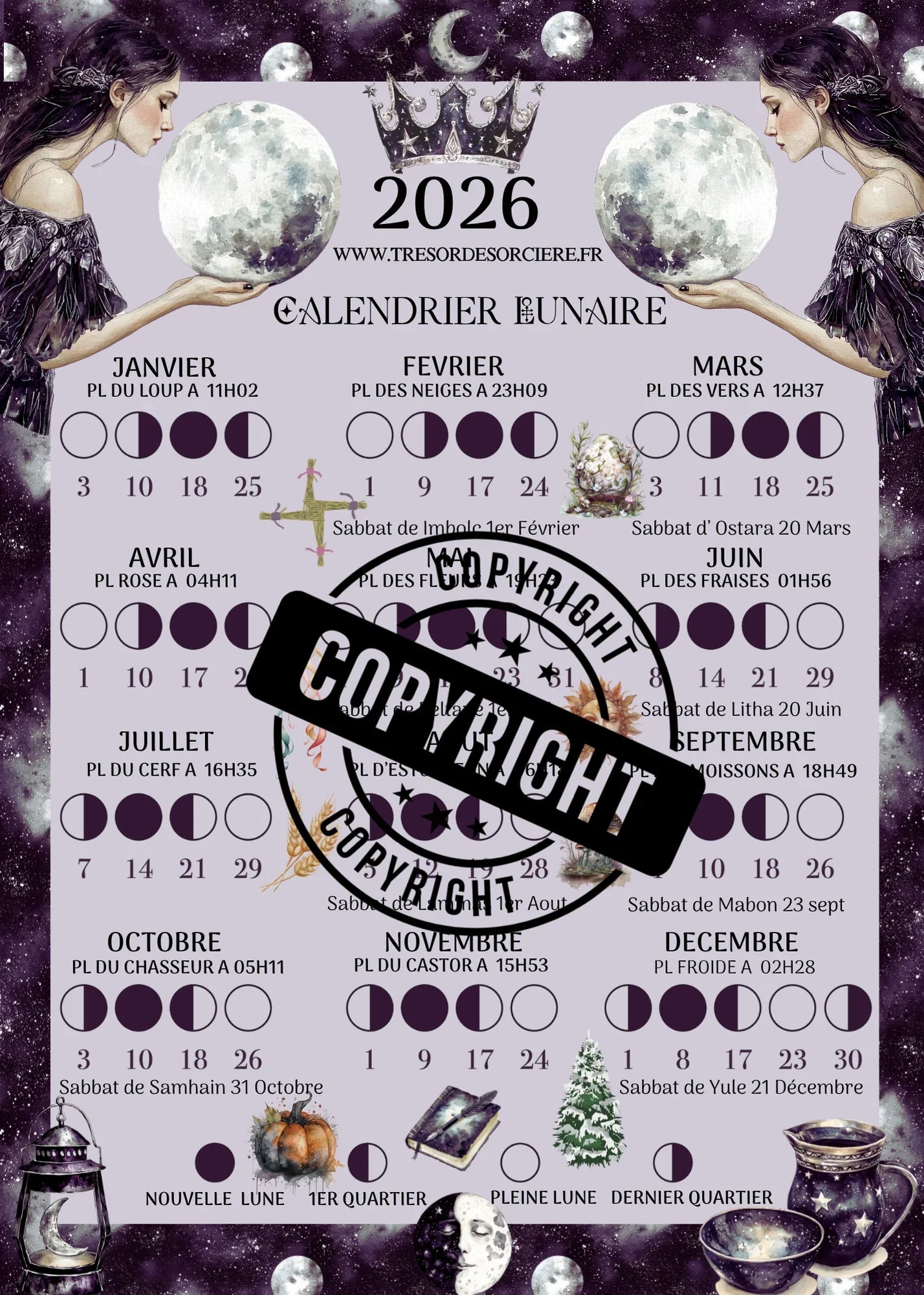 Téléchargement  affiche "calendrier lunaire 2026" A3