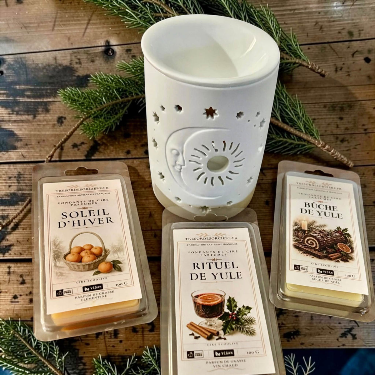 coffret fondants et brûle parfum Yule, coffret fondants parfumés et bruleur Noël