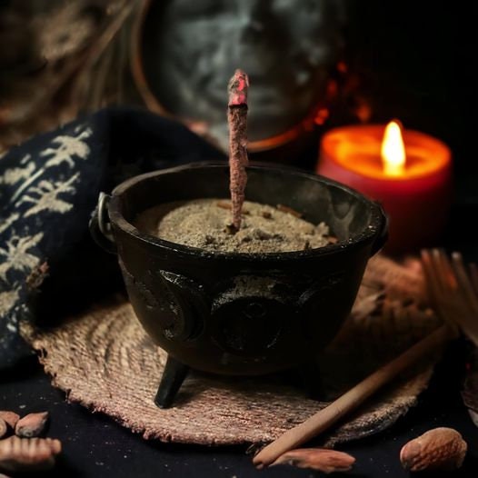 Chaudron sorcière, triple lune , sorcellerie, rituel, witchy,