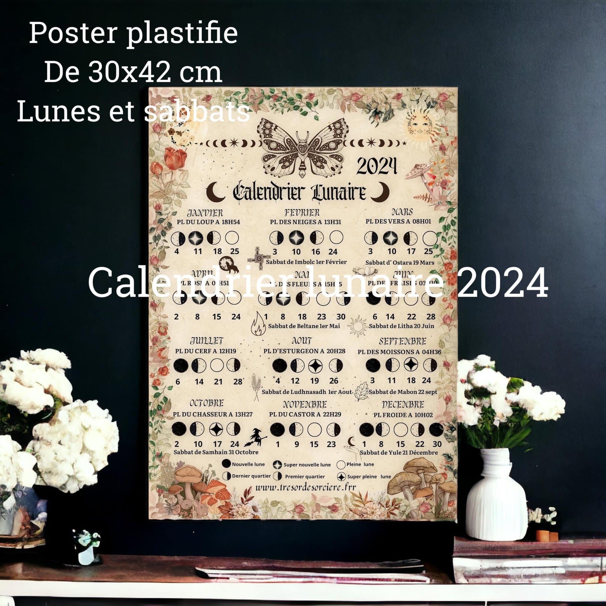 poster plastifié "calendrier lunaire 2024"