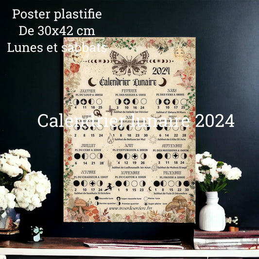 poster plastifié "calendrier lunaire 2024"