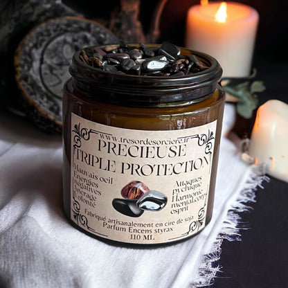 Bougie protection "précieuse triple protection", bougie énergies négatives