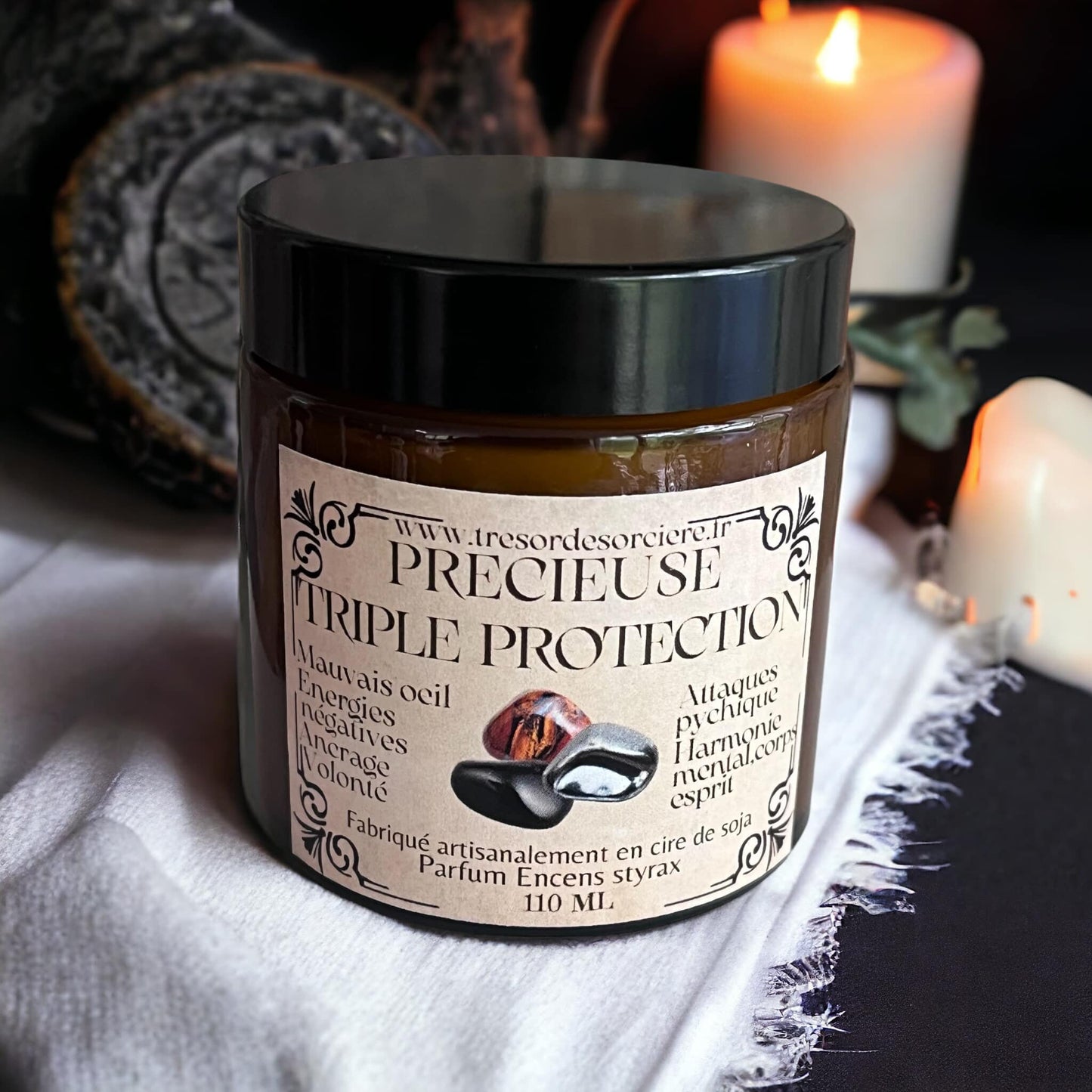 Bougie protection "précieuse triple protection", bougie énergies négatives