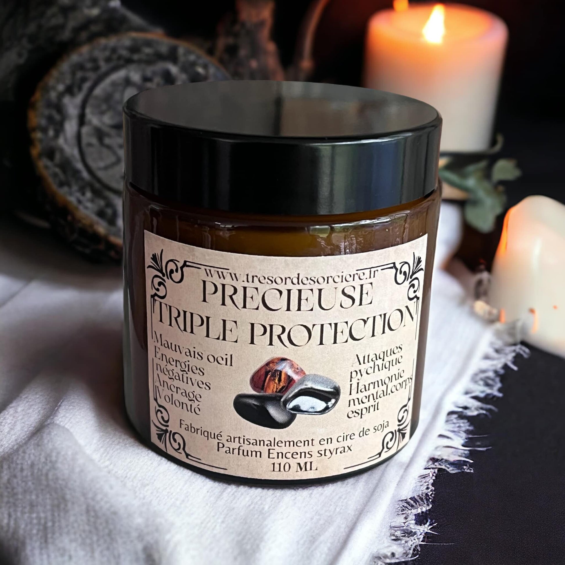 Bougie protection "précieuse triple protection", bougie énergies négatives