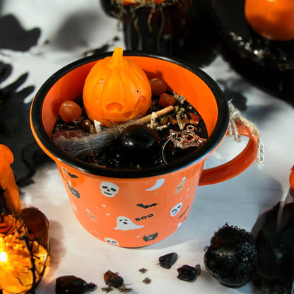 Bougie mug "Booo" Samhain, bougie Samhain