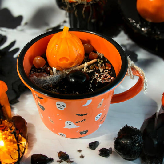 Bougie mug "Booo" Samhain, bougie Samhain