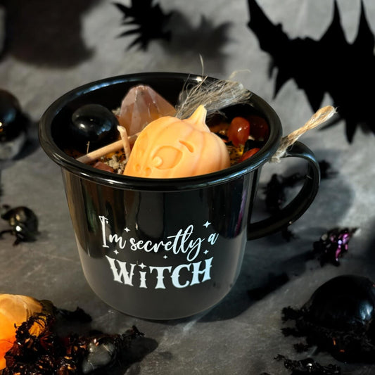 Bougie Mug Samhain, bougie Samhain, sabbat de Samhain, bougie citrouille
