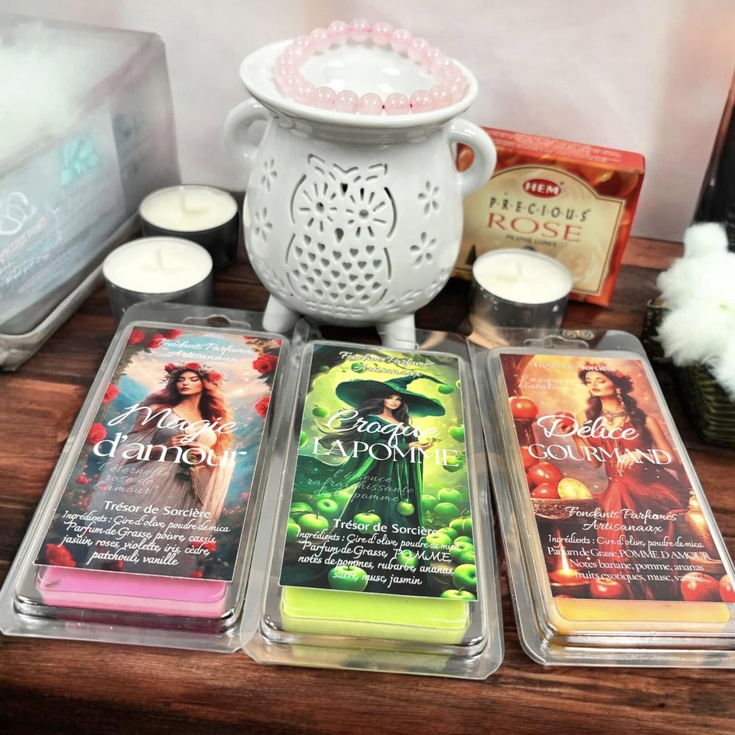coffret fondants de cire parfumés "tentation", fondants parfumés, brûle parfum, coffret cadeau, idée cadeau