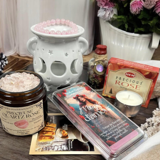 coffret cadeau saint valentin, fondants de cire parfumés, coffret bougie et fondants, saint valentin