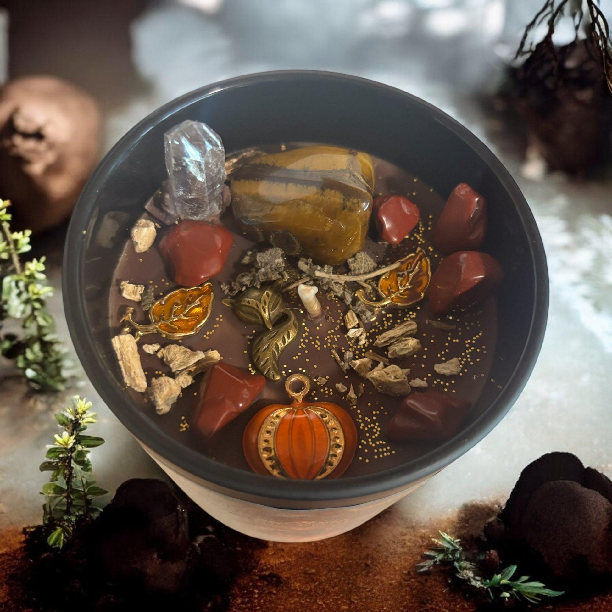 bougie Fairy forest, bougie sorcière, bougie d'intention, bougie gothique, bougie Mabon, bougie rituel