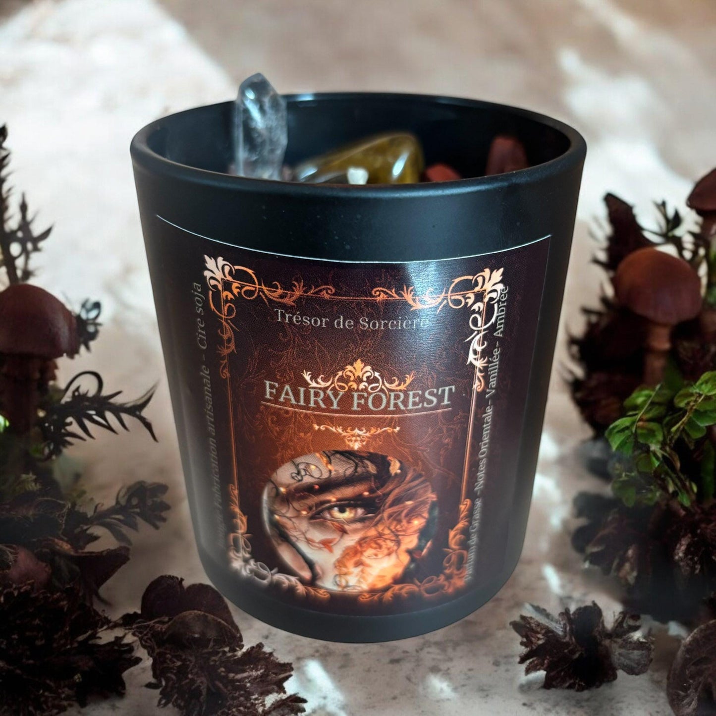 bougie Fairy forest, bougie sorcière, bougie d'intention, bougie gothique, bougie Mabon, bougie rituel
