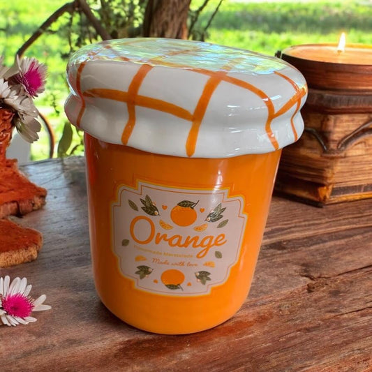 brûleur à cire, brûle parfum, brûleur à fondants, brûleur pot de confiture orange, brûleur à huile