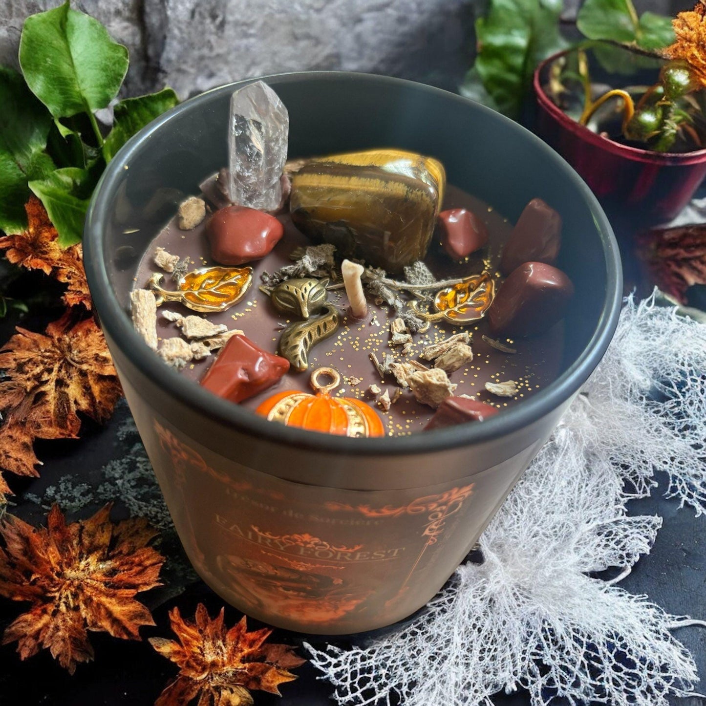 bougie Fairy forest, bougie sorcière, bougie d'intention, bougie gothique, bougie Mabon, bougie rituel