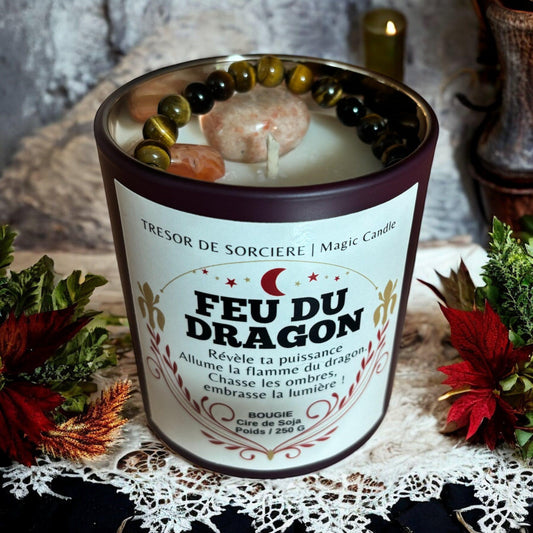 bougie rituel, bougie feu du dragon, bougie sorcière, bougie protection, bougie d'intention, bougie de manifestation