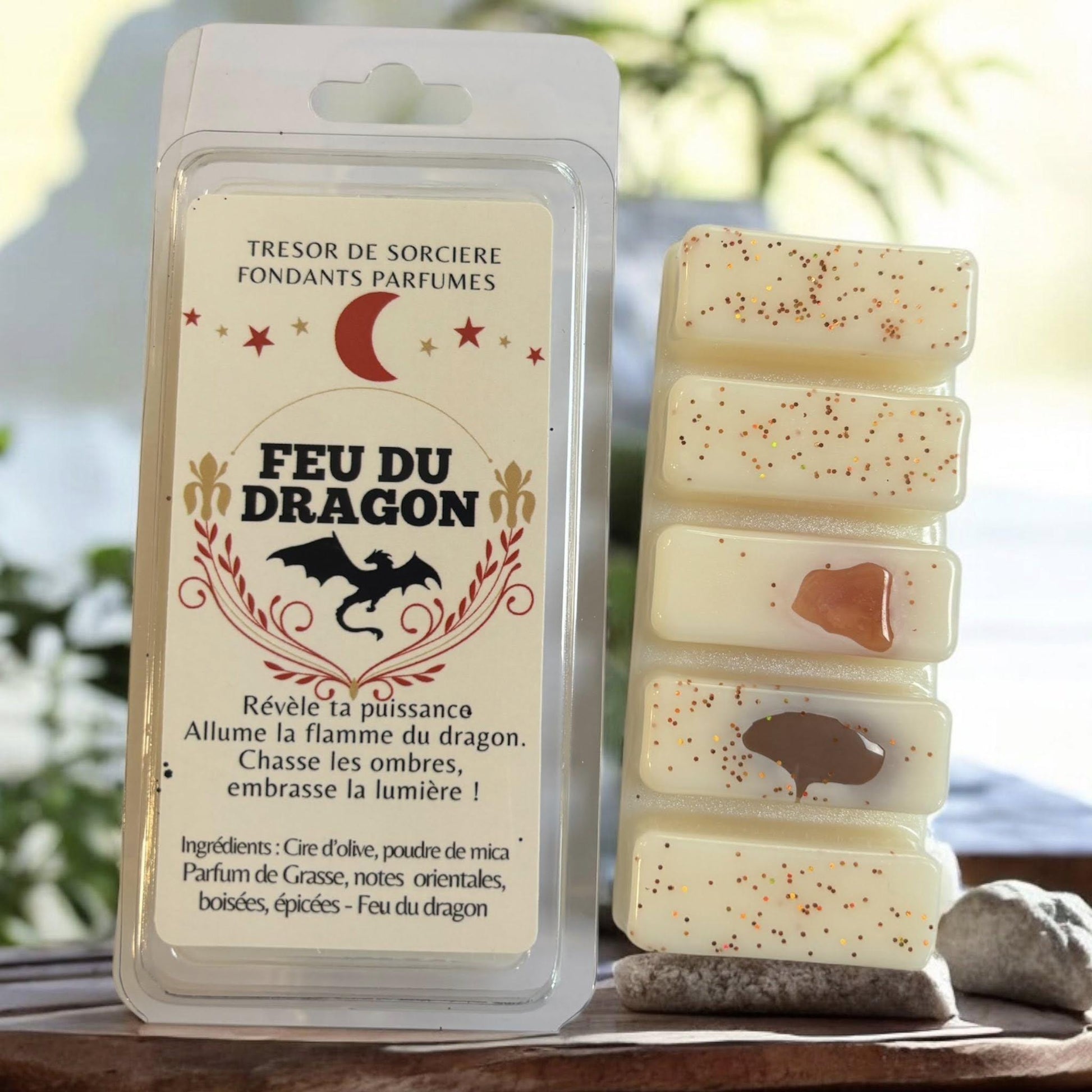 fondants de cire parfumés "feu du dragon", fondants d'intention, fondants sorcière, fondants magiques