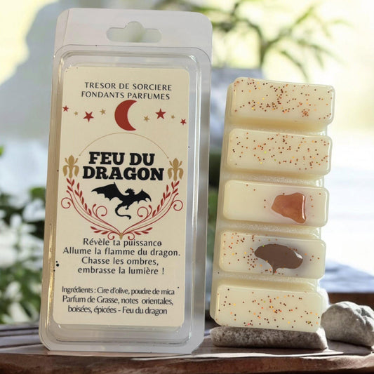fondants de cire parfumés "feu du dragon", fondants d'intention, fondants sorcière, fondants magiques