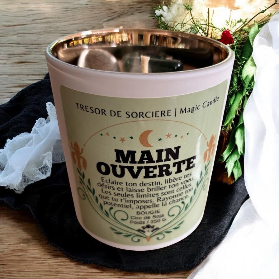 Bougie "main ouverte", bougie d'intention, bougie sorcière, witch candle, bougie magique, bougie chance,