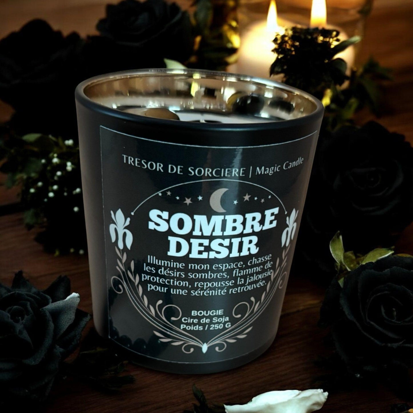 bougie "sombre désir", bougie protection, bougie d'intention, bougie magique, bougie witch, bougie sorcière,