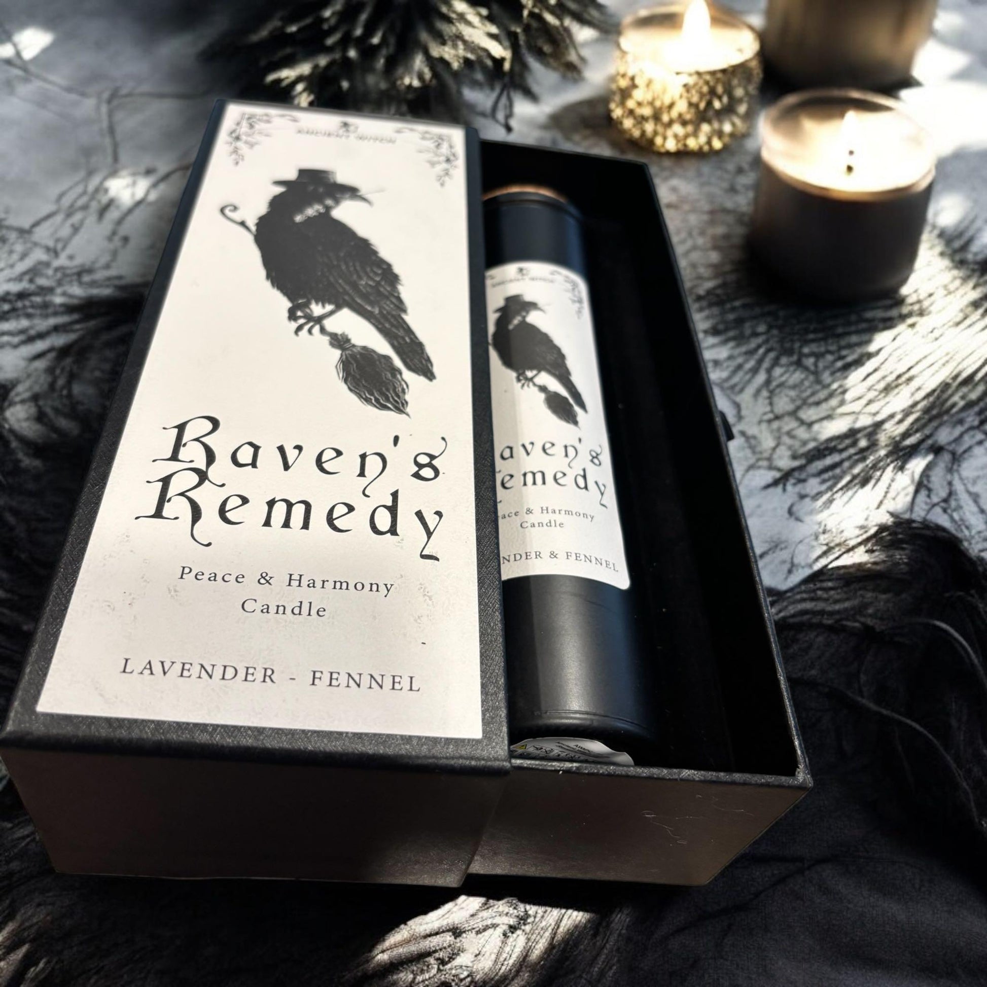 Bougie gothique, "Elixir des corbeaux", bougie sorcière, bougie d'intention, coffret bougie, bougie ésotérique, witchcraft