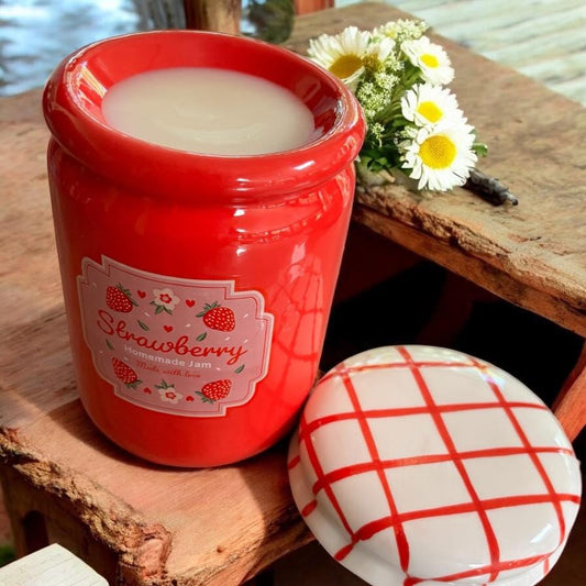 Brûleur à cire, brûle parfum, brûleur à fondants, brûleur pot de marmelade fraise,