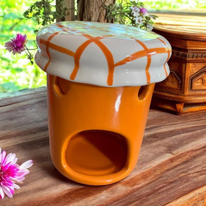 brûleur à cire, brûle parfum, brûleur à fondants, brûleur pot de confiture orange, brûleur à huile