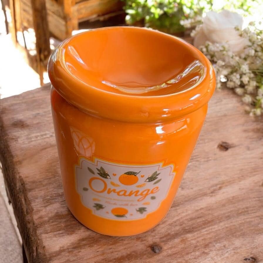 brûleur à cire, brûle parfum, brûleur à fondants, brûleur pot de confiture orange, brûleur à huile