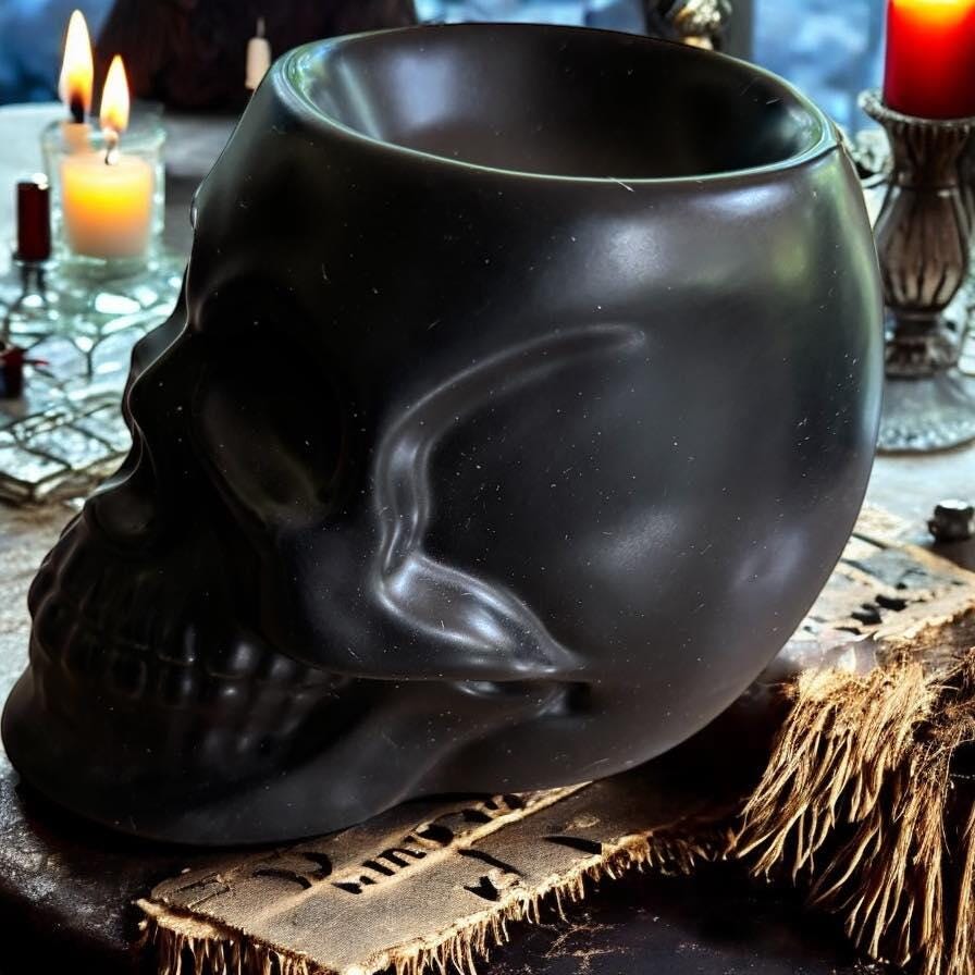 brûleur crâne noire, brûleur à cire, brûleur à fondants, brûle parfum, crâne
