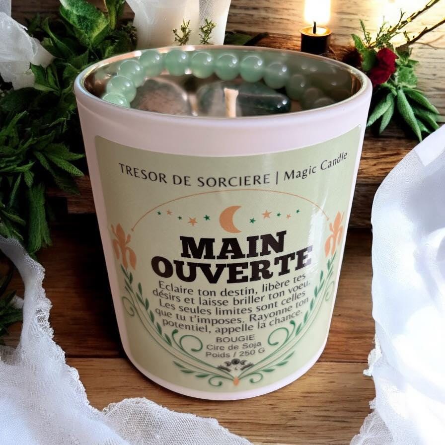 Bougie "main ouverte", bougie d'intention, bougie sorcière, witch candle, bougie magique, bougie chance,