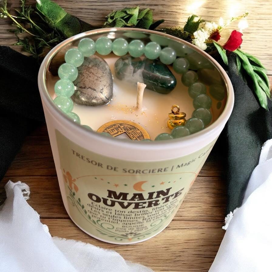 Bougie "main ouverte", bougie d'intention, bougie sorcière, witch candle, bougie magique, bougie chance,