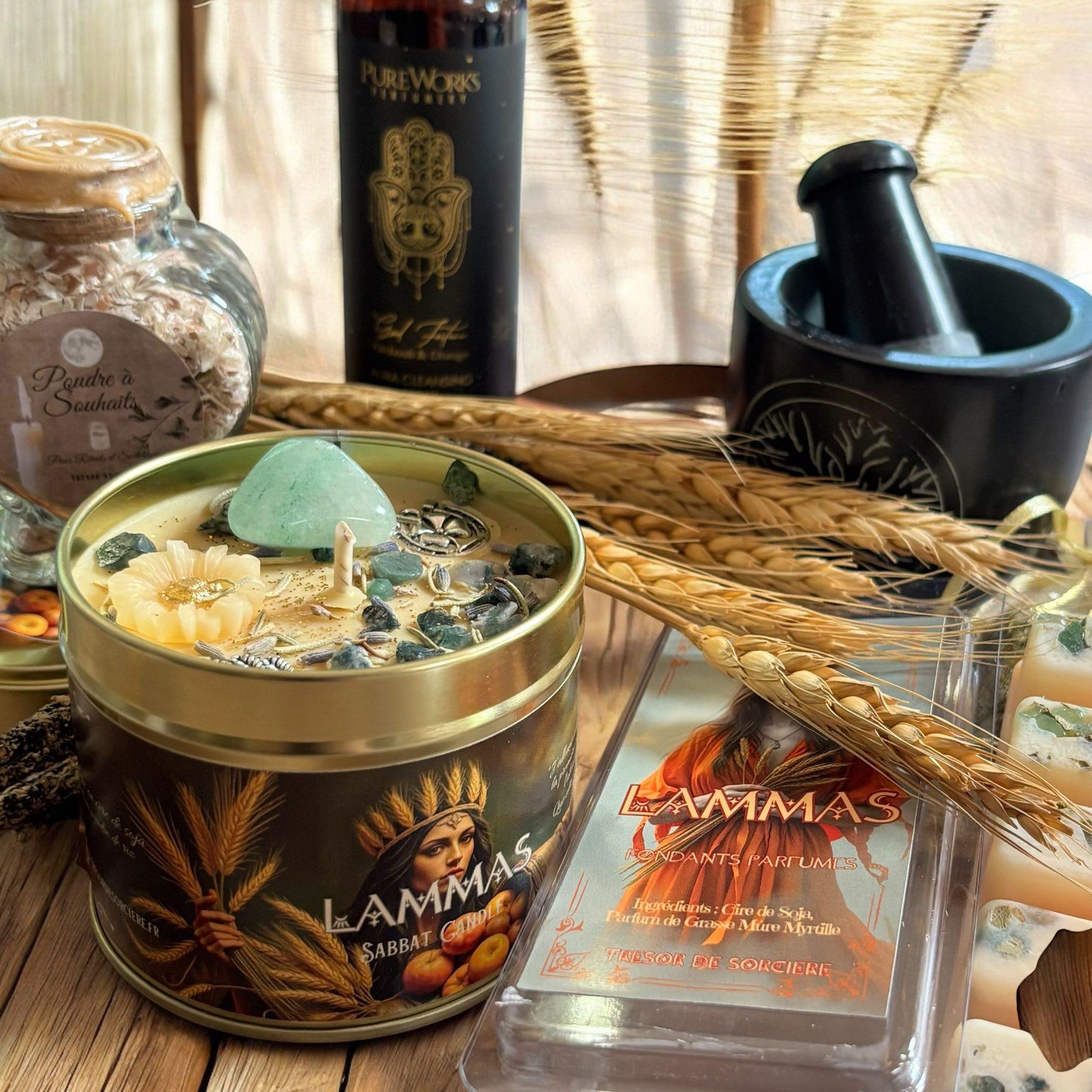 Bougie de Lammas, bougie de Lughnasadh, sabbat de Lammas, bougie rituelle, bougie sabbat Lammas