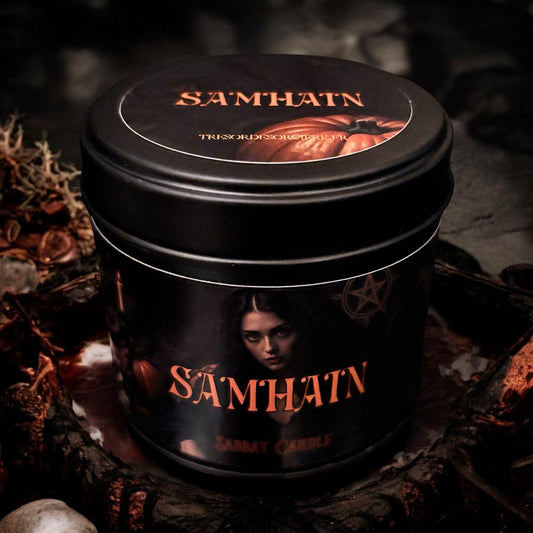Bougie Samhain, bougie sorcière, sabbat de Samhain, bougie d'intention, bougie Halloween