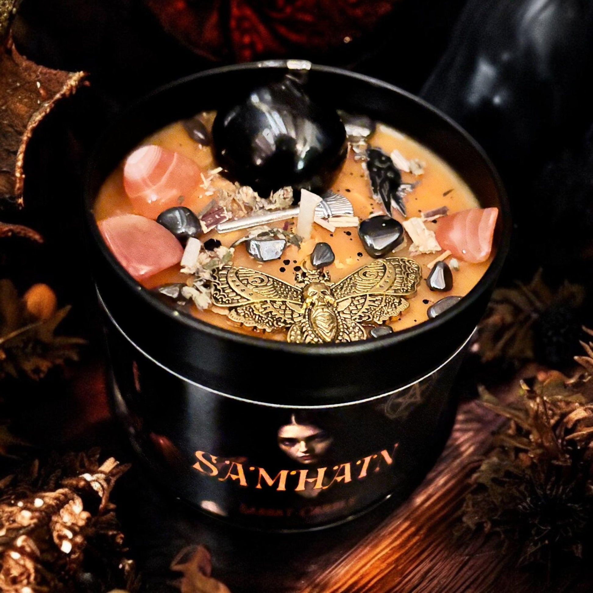 Bougie Samhain, bougie sorcière, sabbat de Samhain, bougie d'intention, bougie Halloween